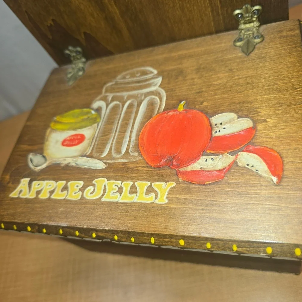Wooden Hanging Primitive Farmhouse Recipe Card Holder‎ Box Matches Apple Jelly